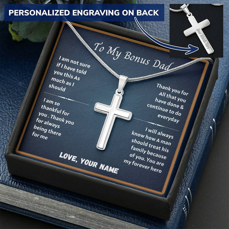 Bonus Dad Message Card 3 Customize Engraved Cross Necklace