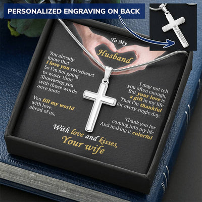 For Husband - Love You Sweetheart - Cross Customize Engraved Cross Necklace