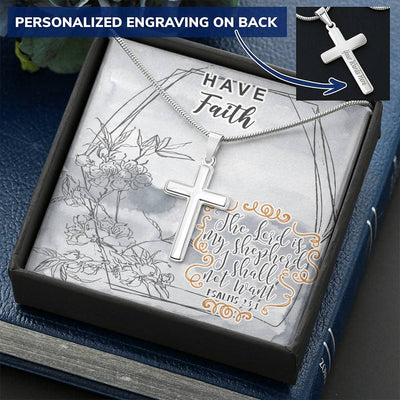 Dad To Son Gifts - The Lord Is My Shepherd I Shall Not Want Customize Engraved Cross Necklace
