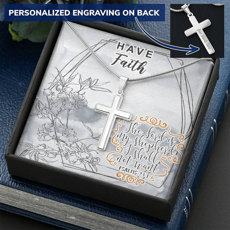 Dad To Son Gifts - The Lord Is My Shepherd I Shall Not Want Customize Engraved Cross Necklace