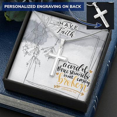 Dad To Son Gifts - A Cord Of Three Strands Is Not Easily Broken Customize Engraved Cross Necklace