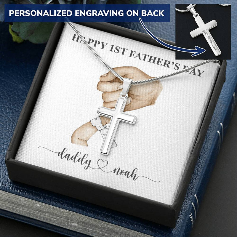 1St Father's Day Customize Engraved Cross Necklace