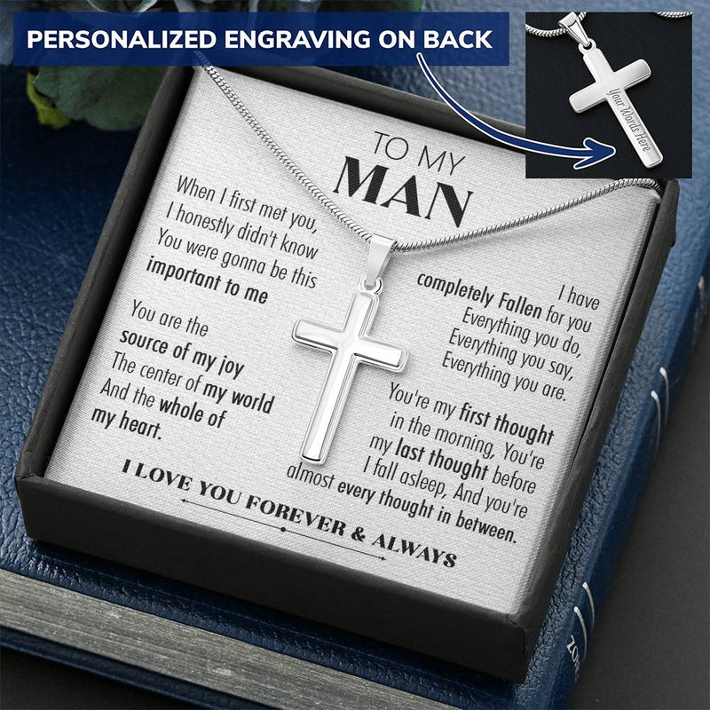 For Your Man - Every Thought 2 - Cross Customize Engraved Cross Necklace
