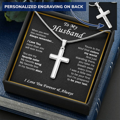Gift For Husband - Favorite Color - Cross Customize Engraved Cross Necklace
