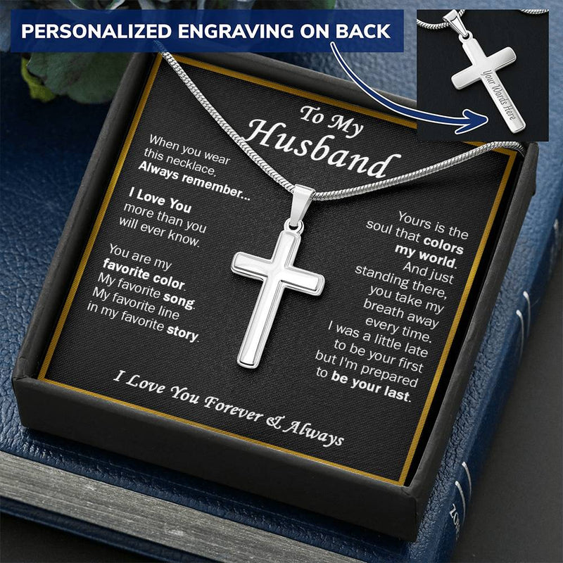 Gift For Husband - Favorite Color - Cross Customize Engraved Cross Necklace