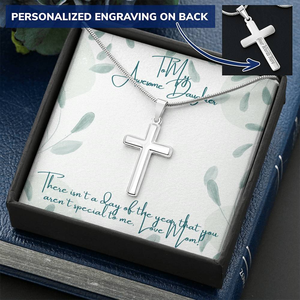 Awesome Daughter Cross Necklace From Mom Customize Engraved Cross Necklace