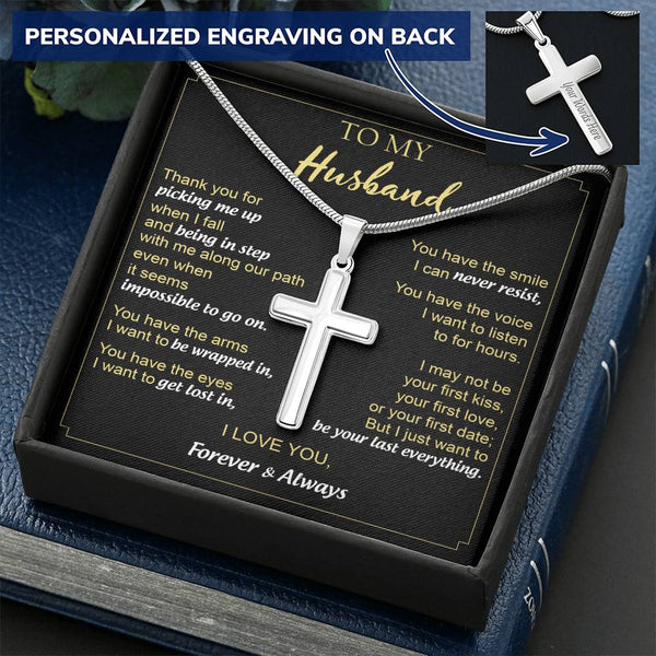 For Husband - The Smile - Cross Customize Engraved Cross Necklace