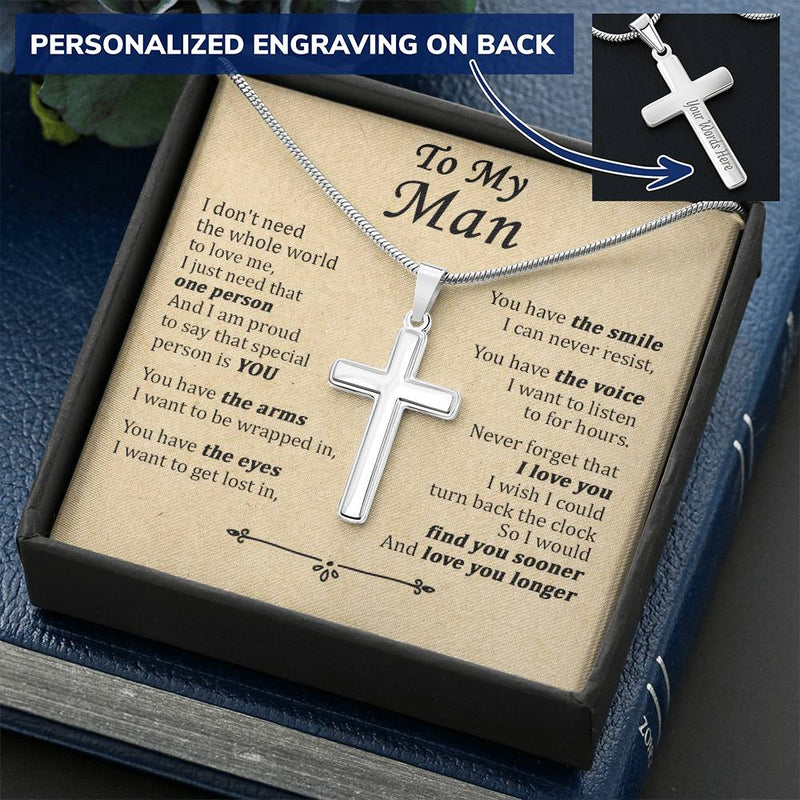 For Your Man - Find You Sooner - Cross 1 Customize Engraved Cross Necklace