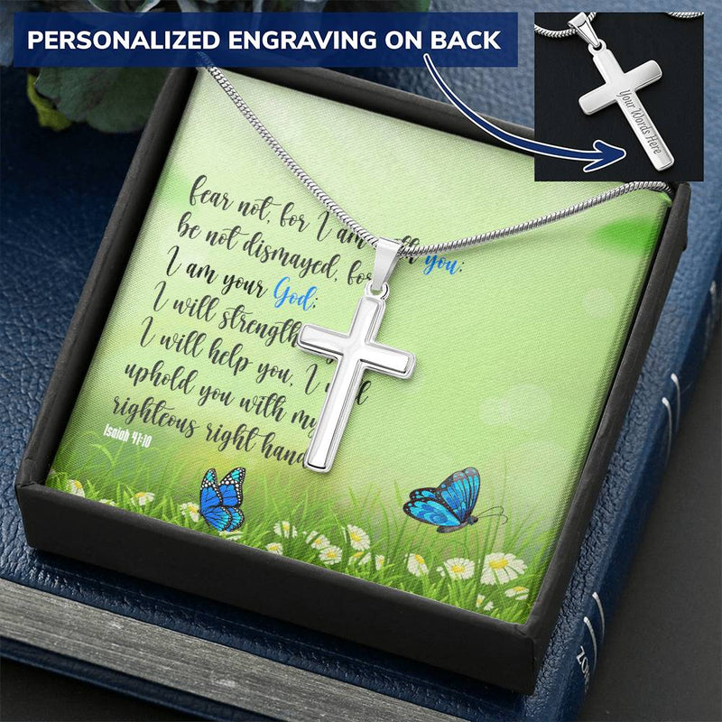 Fear Not For I Am With You Customize Engraved Cross Necklace