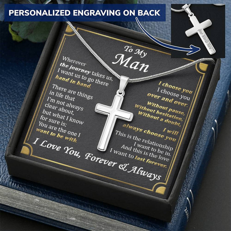 For Your Man - Without Hesitation - Cross Customize Engraved Cross Necklace