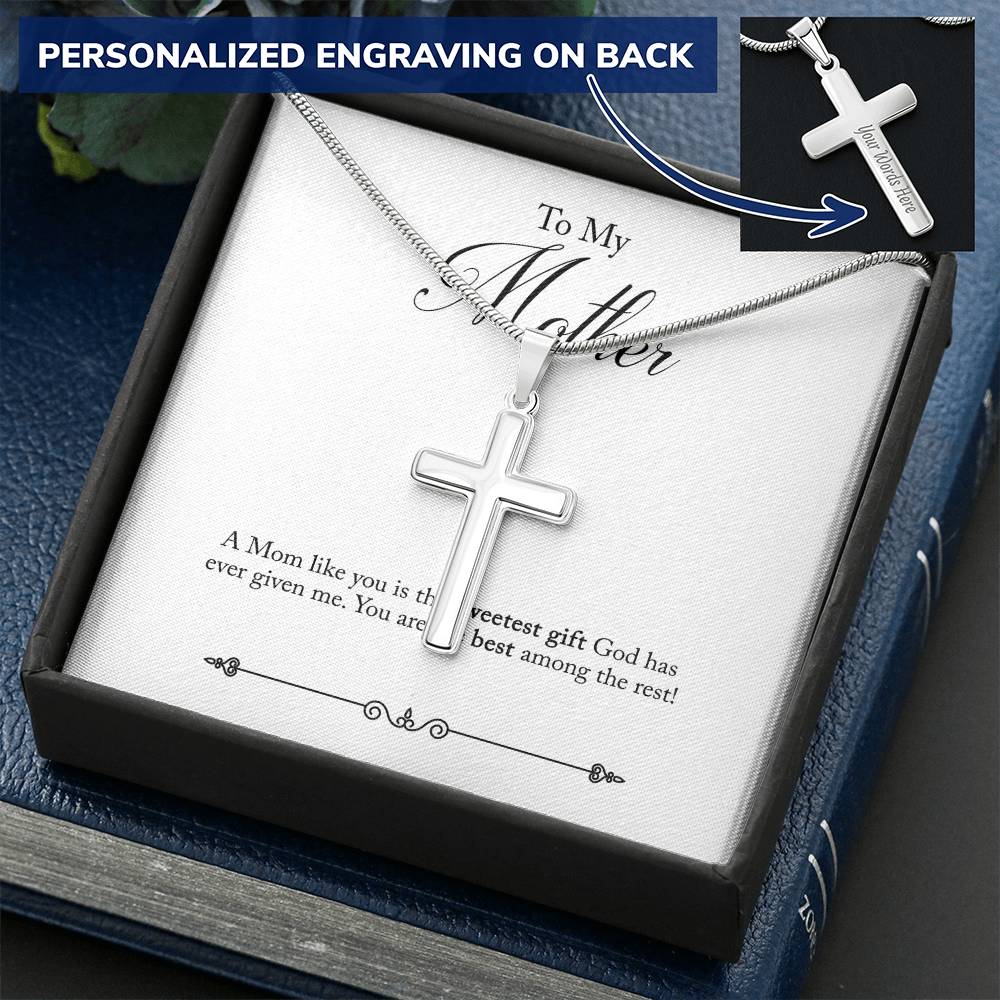 Cross Necklace - Engravable - Mother Message Card Customize Engraved Cross Necklace