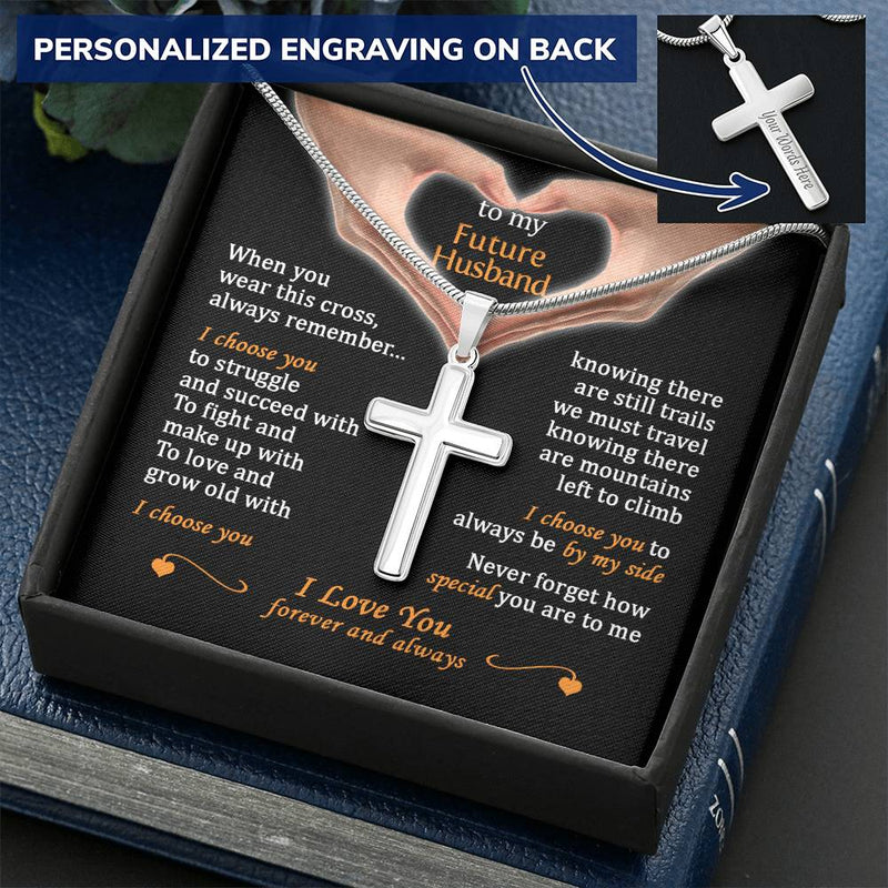 For Future Husband - Grow Old With You 2 - Cross Customize Engraved Cross Necklace