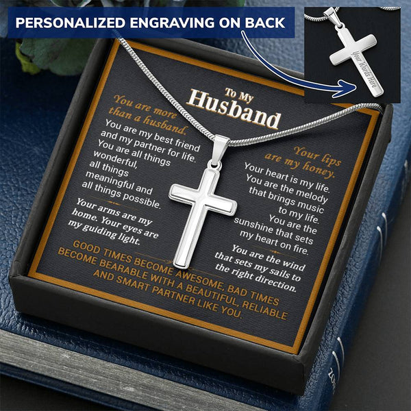For Husband - Partner For Life - Cross Customize Engraved Cross Necklace