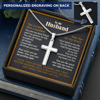 For Husband - Partner For Life - Cross Customize Engraved Cross Necklace