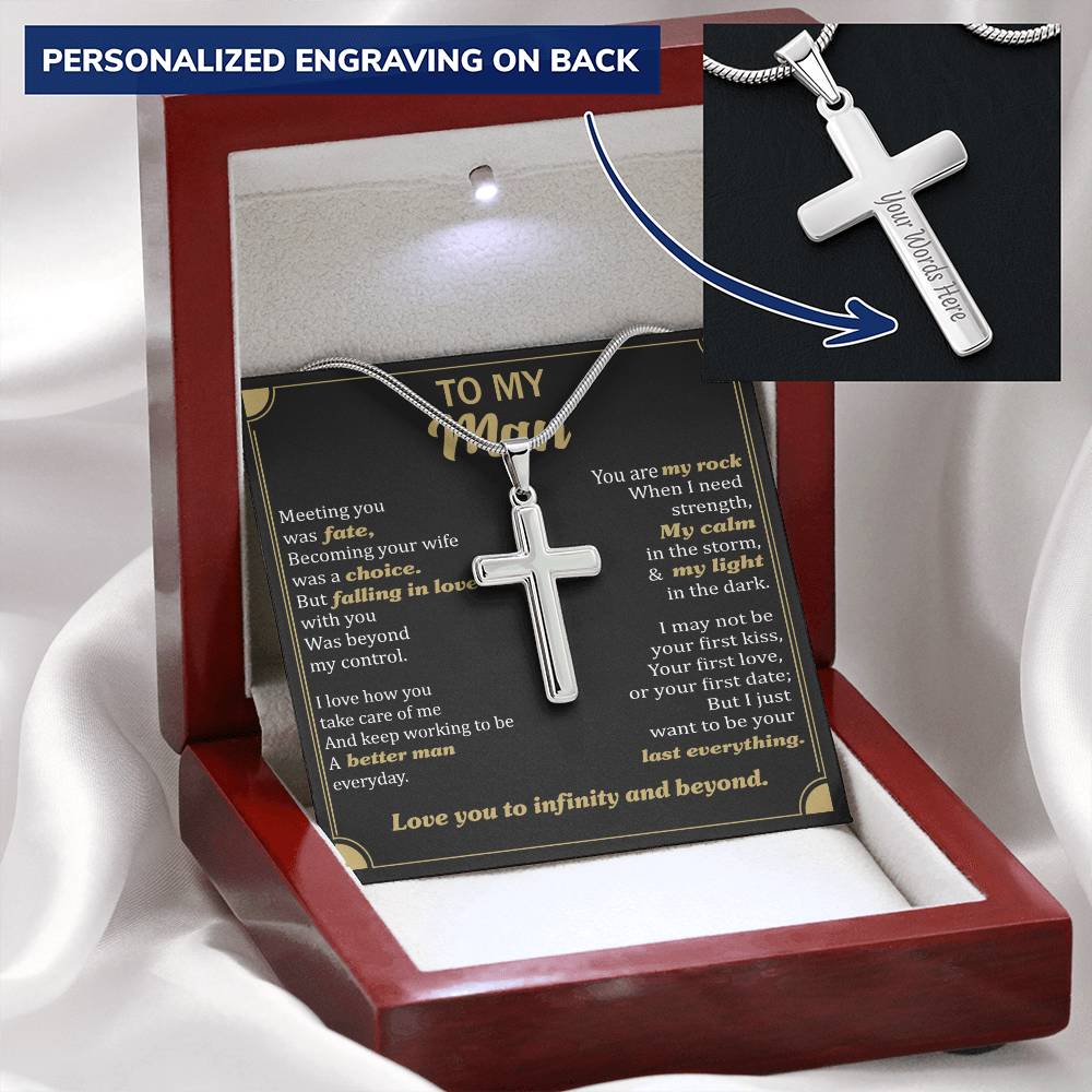 For Your Man - You Are My Rock - Cross Customize Engraved Cross Necklace
