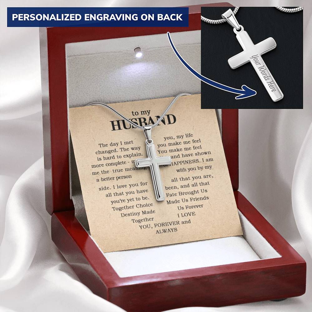 For Husband - The Day I Met You - Cross Customize Engraved Cross Necklace