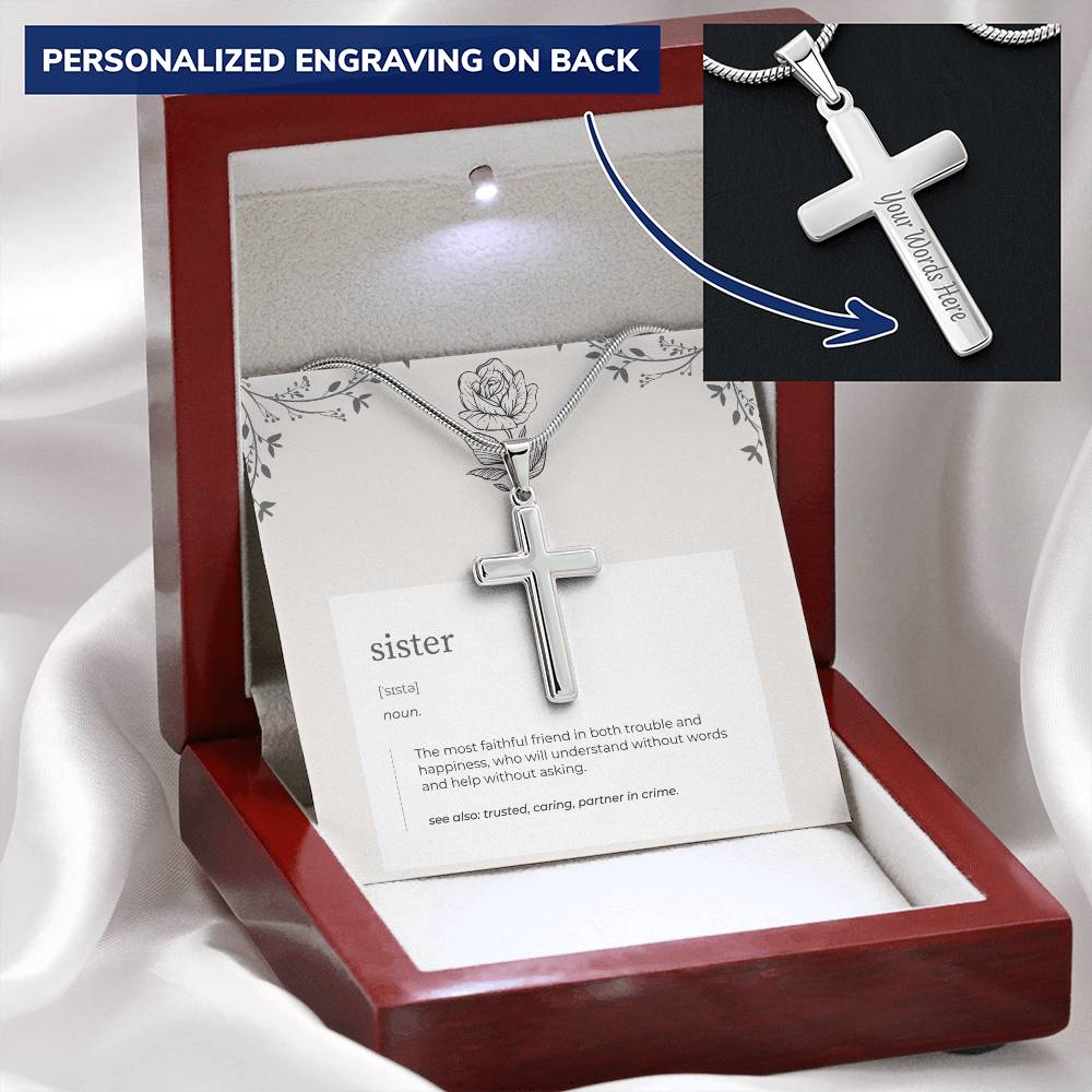 Definition Cross Necklace For Sister Customize Engraved Cross Necklace