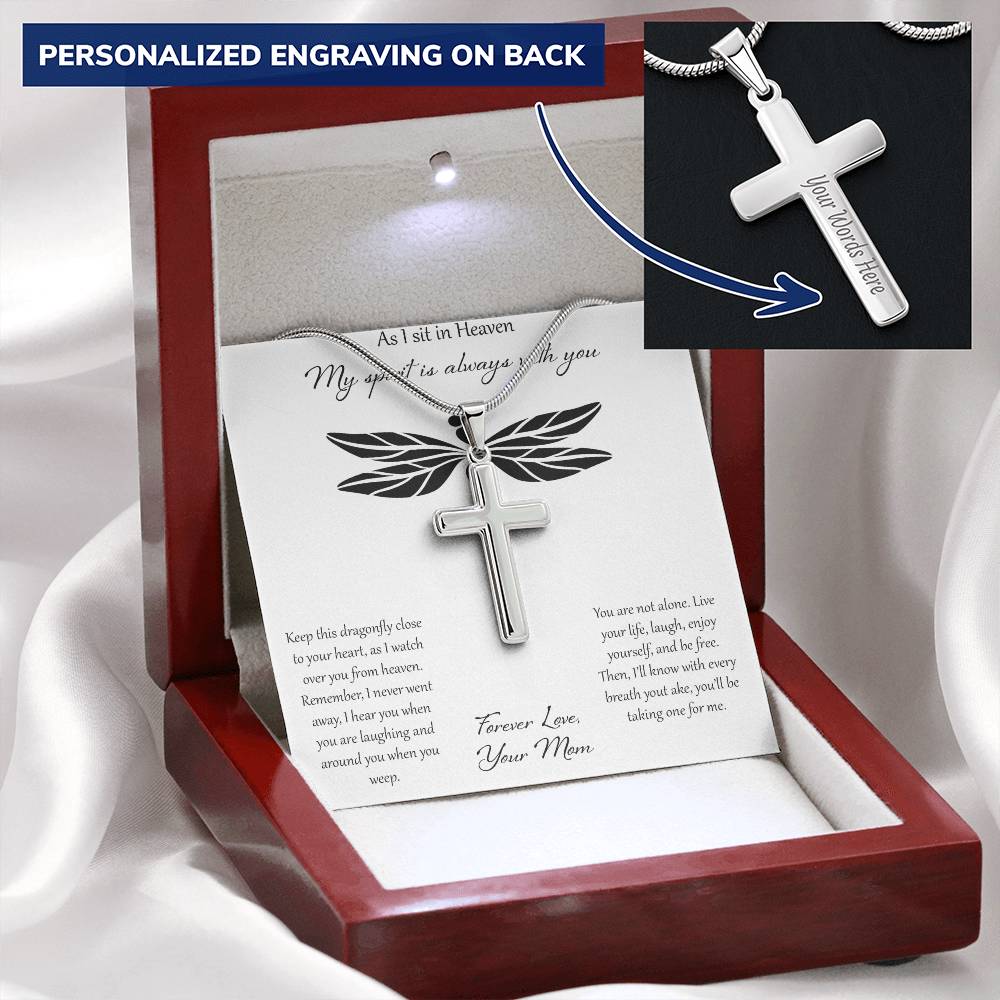 As I Sit In Heaven My Spirit Is Always With You - Mom Customize Engraved Cross Necklace