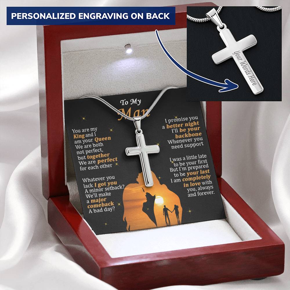 For Your Man - We Are Perfect - Cross Customize Engraved Cross Necklace