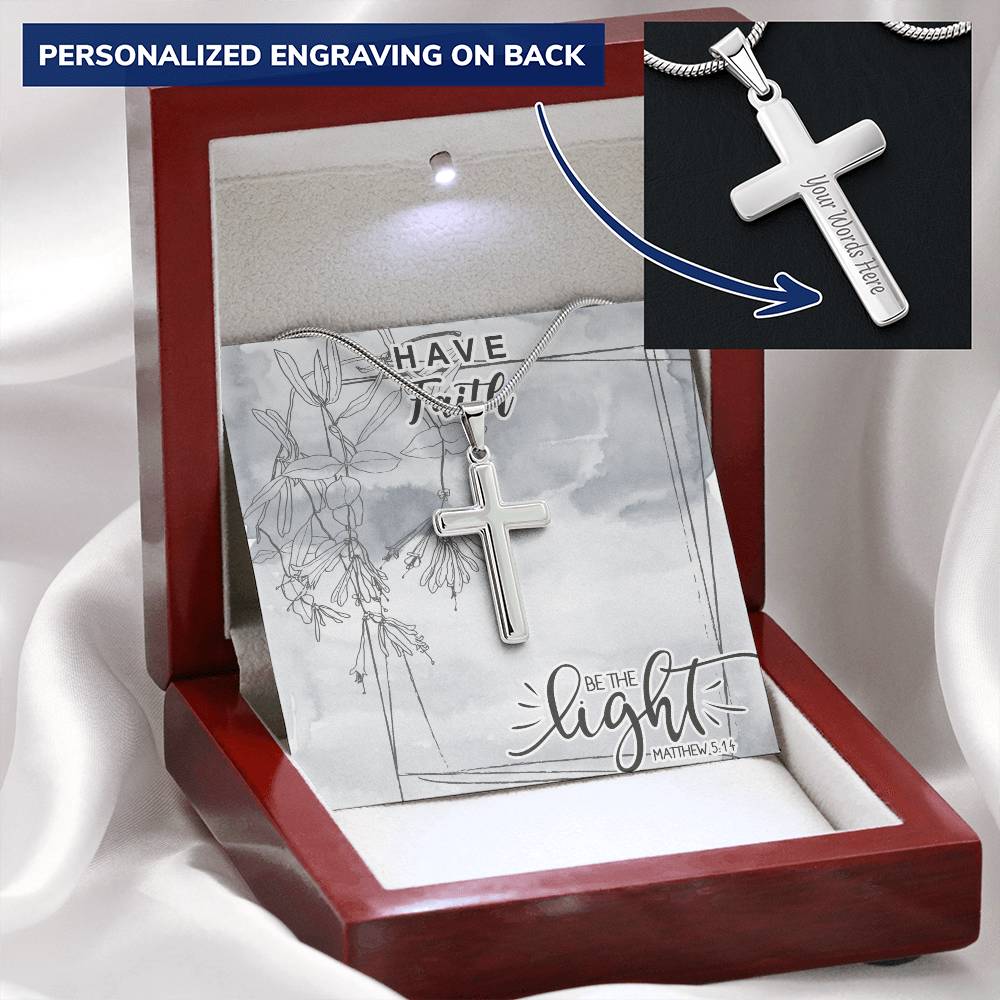 Dad To Son Gifts Cross Necklace Chain Bible Verse - Be The Light Customize Engraved Cross Necklace