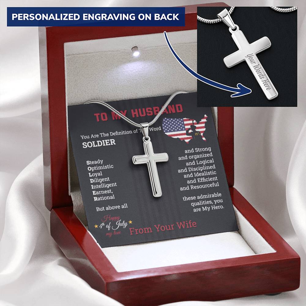 4Th Of July Soldier Husband Personalised Cross Pendant Gift Last Few Remaining Customize Engraved Cross Necklace