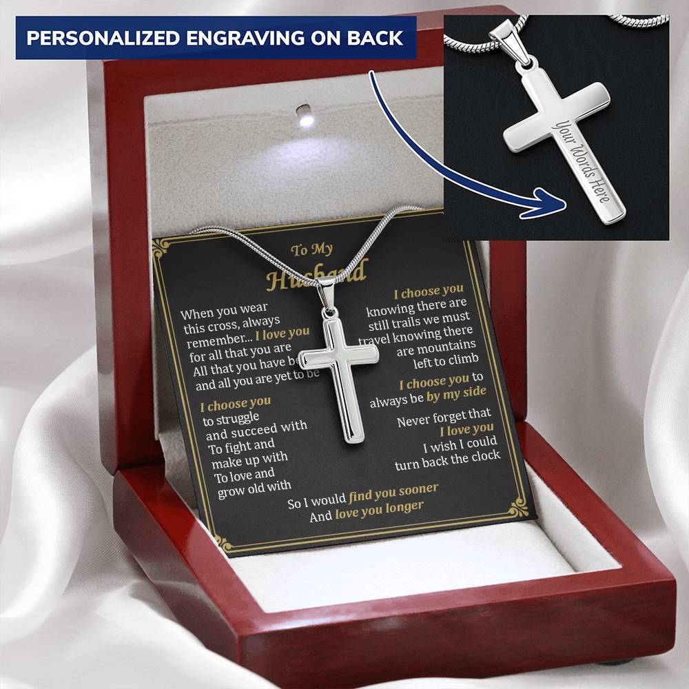 For Husband - Always Be By My Side - Cross 1 Customize Engraved Cross Necklace