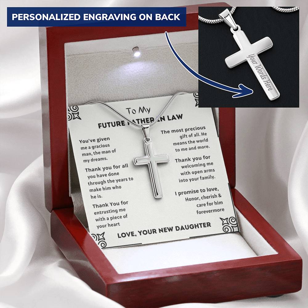 Future Father In Law 1 Customize Engraved Cross Necklace