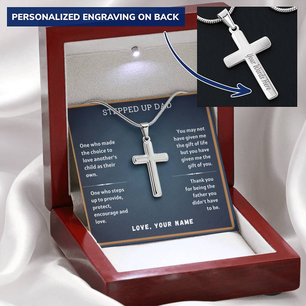 Bonus Dad Message 4 Customize Engraved Cross Necklace