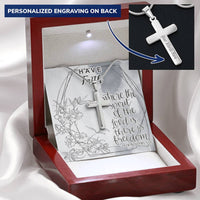 Dad To Son Gifts - Where The Spirit Of The Lord Is There Is Freedom Customize Engraved Cross Necklace