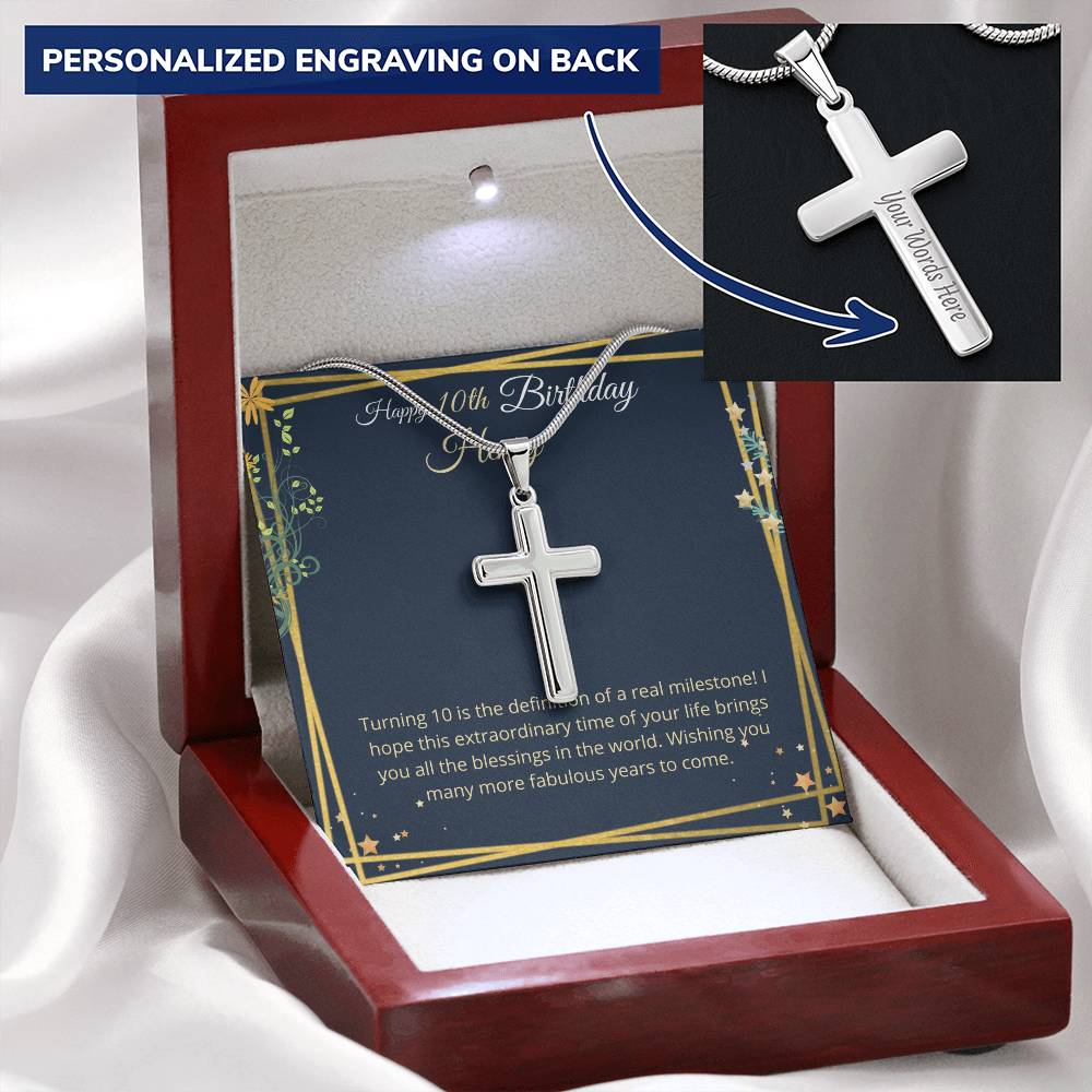 Cross Necklace Gift For 10 Year Old Boy 10Th Birthday Gift For Boy Customize Birthday Gifts For Him Customize Engraved Cross Necklace