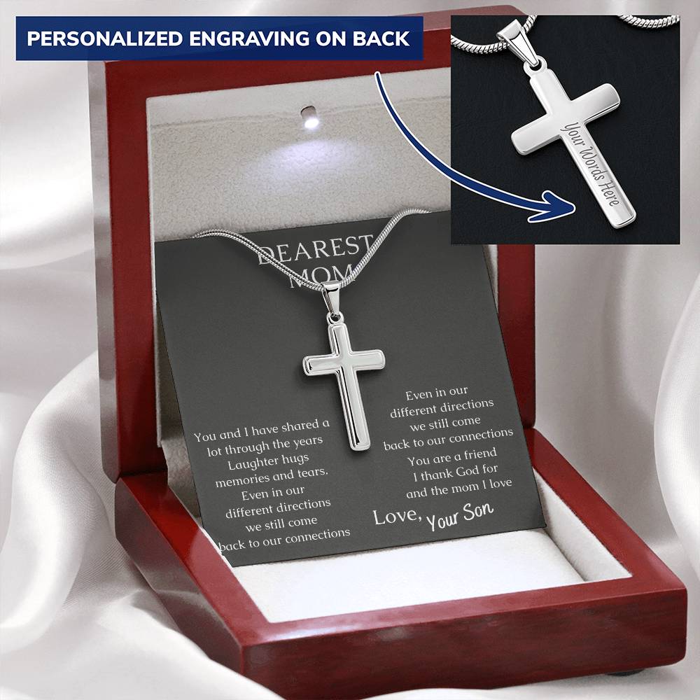Dearest Mom  Warm Your Mothers Heart With This Necklace Customize Engraved Cross Necklace