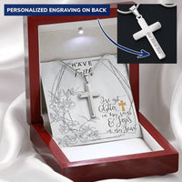 Dad To Son Gifts Cross Necklace Chain Bible Verse - I've Got Glitter In My Veins & Jesus In My Heart Customize Engraved Cross Necklace
