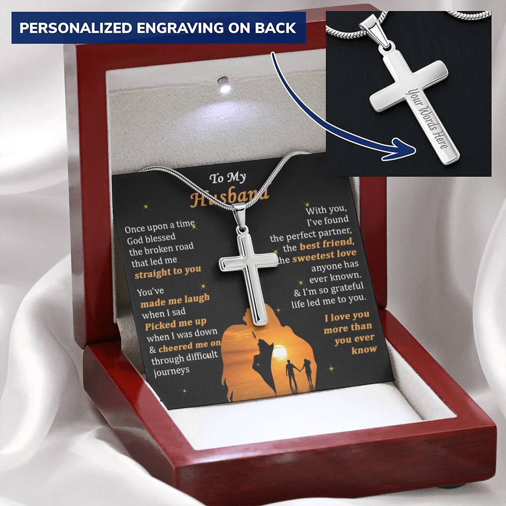 For Husband - Life Led Me To You - Cross Customize Engraved Cross Necklace