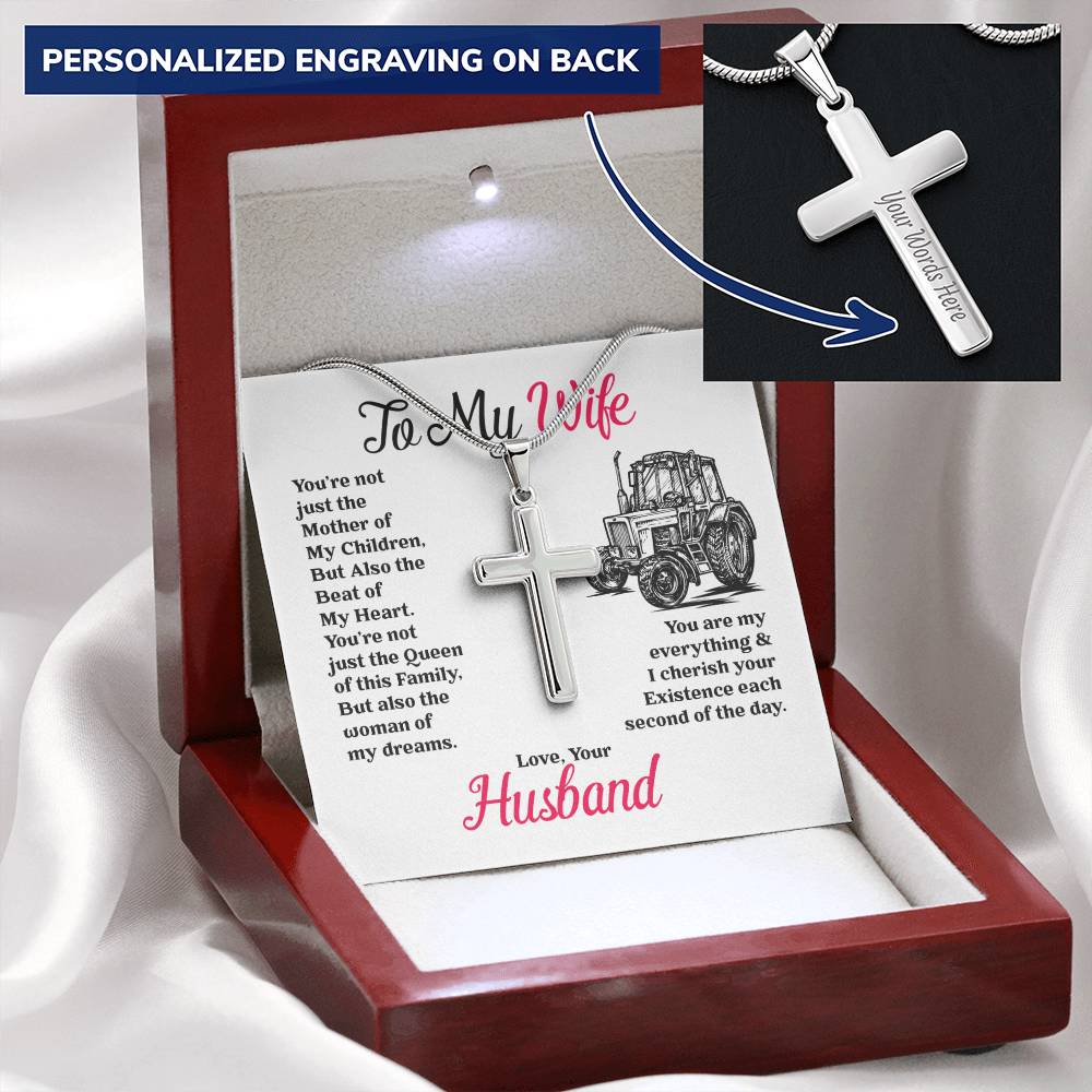 Farmer's Wife - Cross Necklace Customize Engraved Cross Necklace