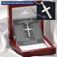 To My Awesome Wife Cross Necklace Customize Engraved Cross Necklace