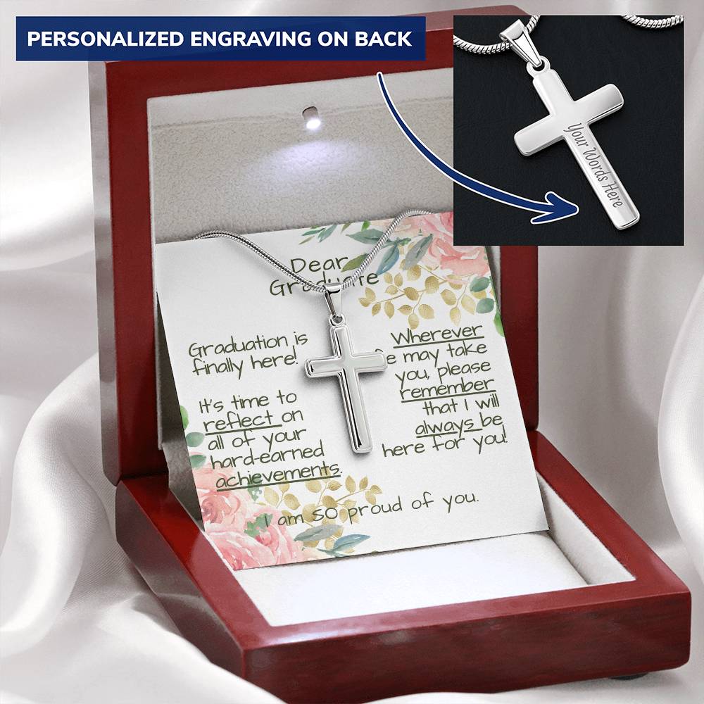 Dear Graduate Customize Engraved Cross Necklace