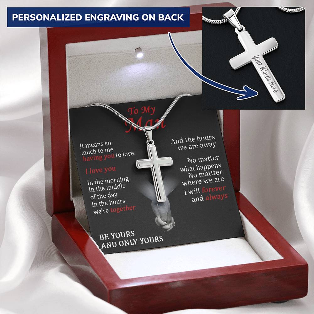 For Your Man - Having You - Cross Customize Engraved Cross Necklace