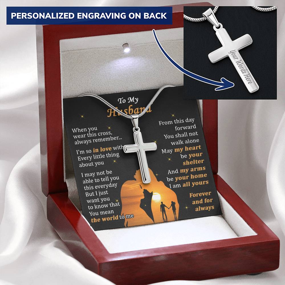 For Husband - I Am All Yours - Cross Customize Engraved Cross Necklace