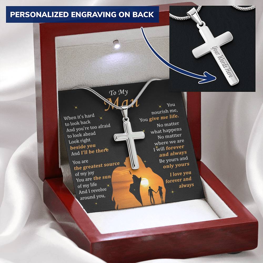 For Your Man - Afraid To Look Ahead - Cross Customize Engraved Cross Necklace