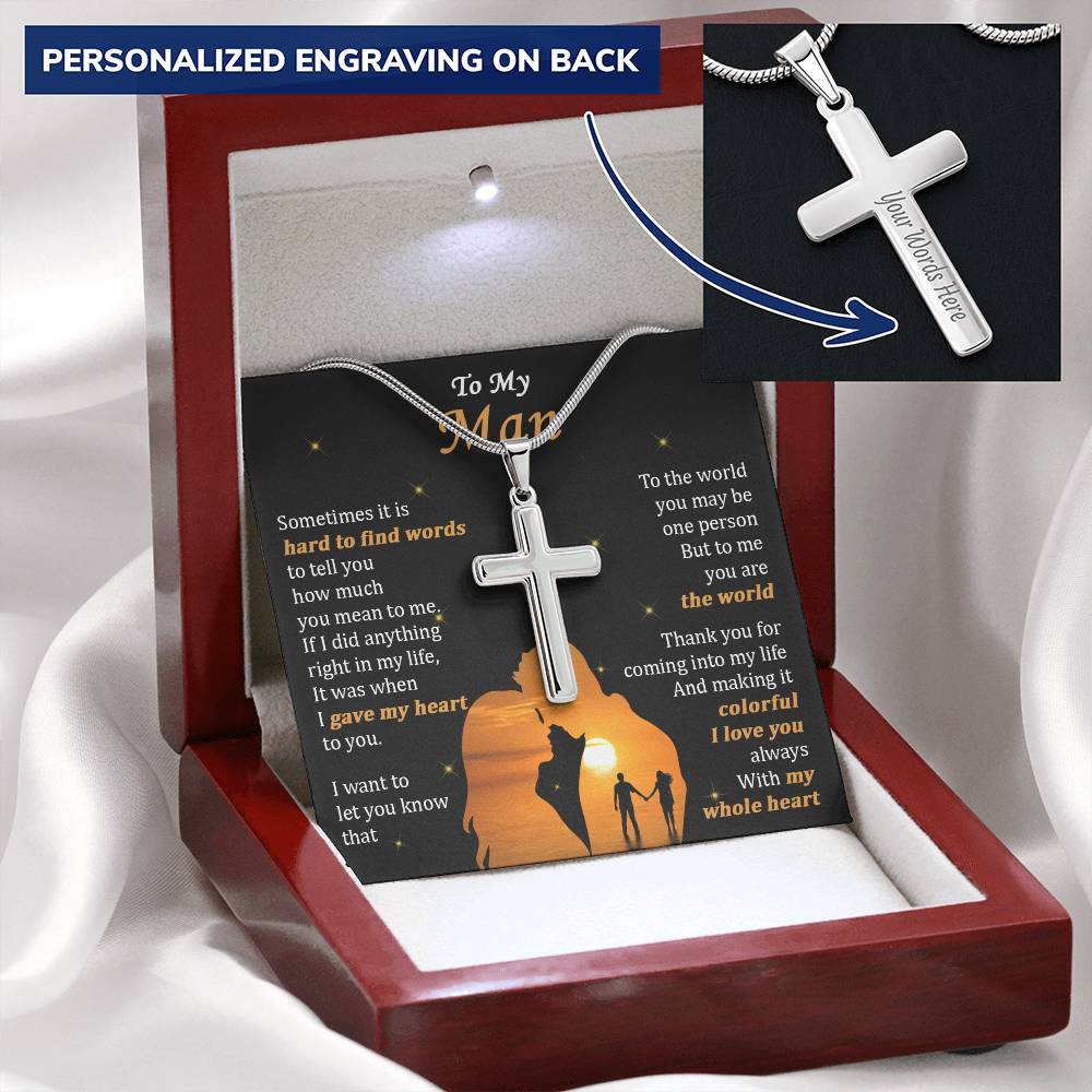 For Your Man - Colorful Life - Cross Customize Engraved Cross Necklace