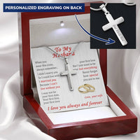 For Husband - Live With You - Cross Customize Engraved Cross Necklace