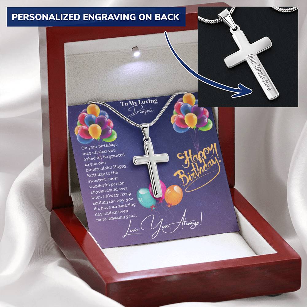 Engraved Happy Birthday Daughter Cross! Customize Engraved Cross Necklace