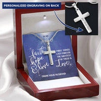 Customizable To My Wife Necklace- Faith Hope And Love Customize Engraved Cross Necklace