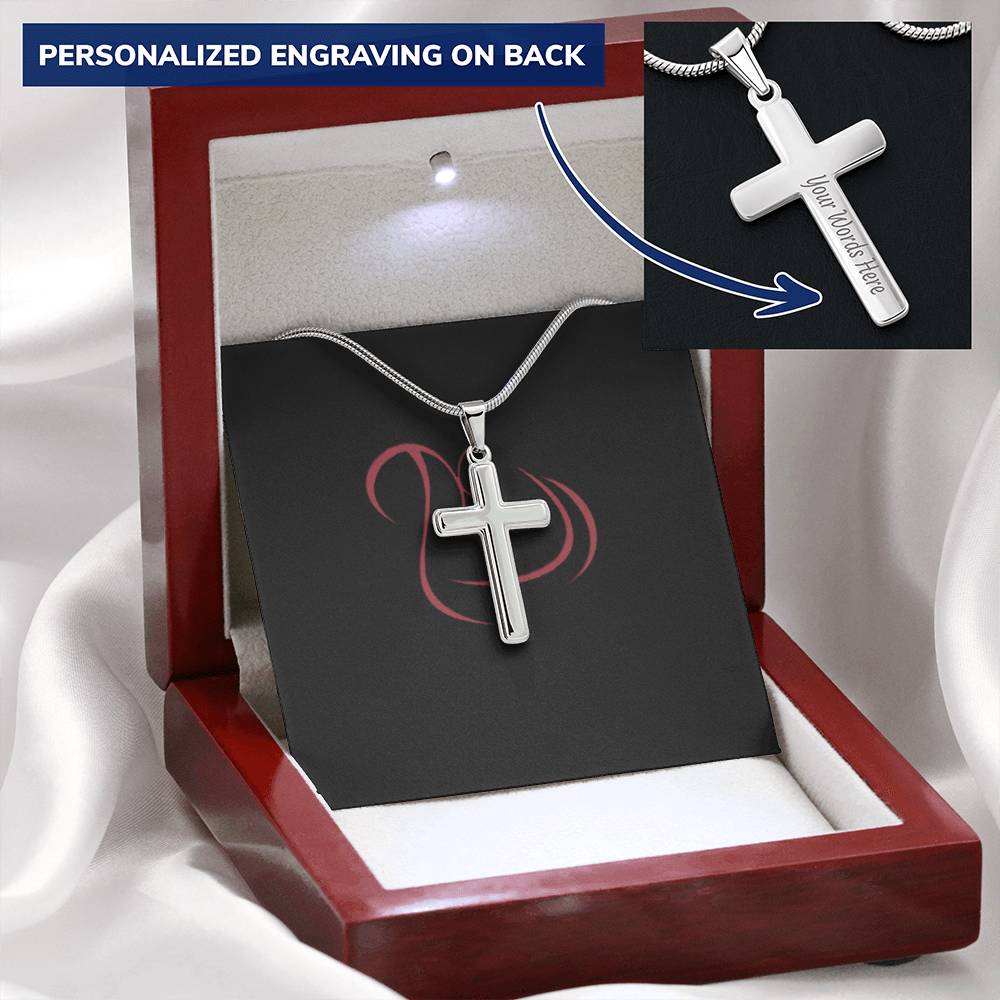 Cross Necklace For Loving Mom With Her Child Customize Engraved Cross Necklace