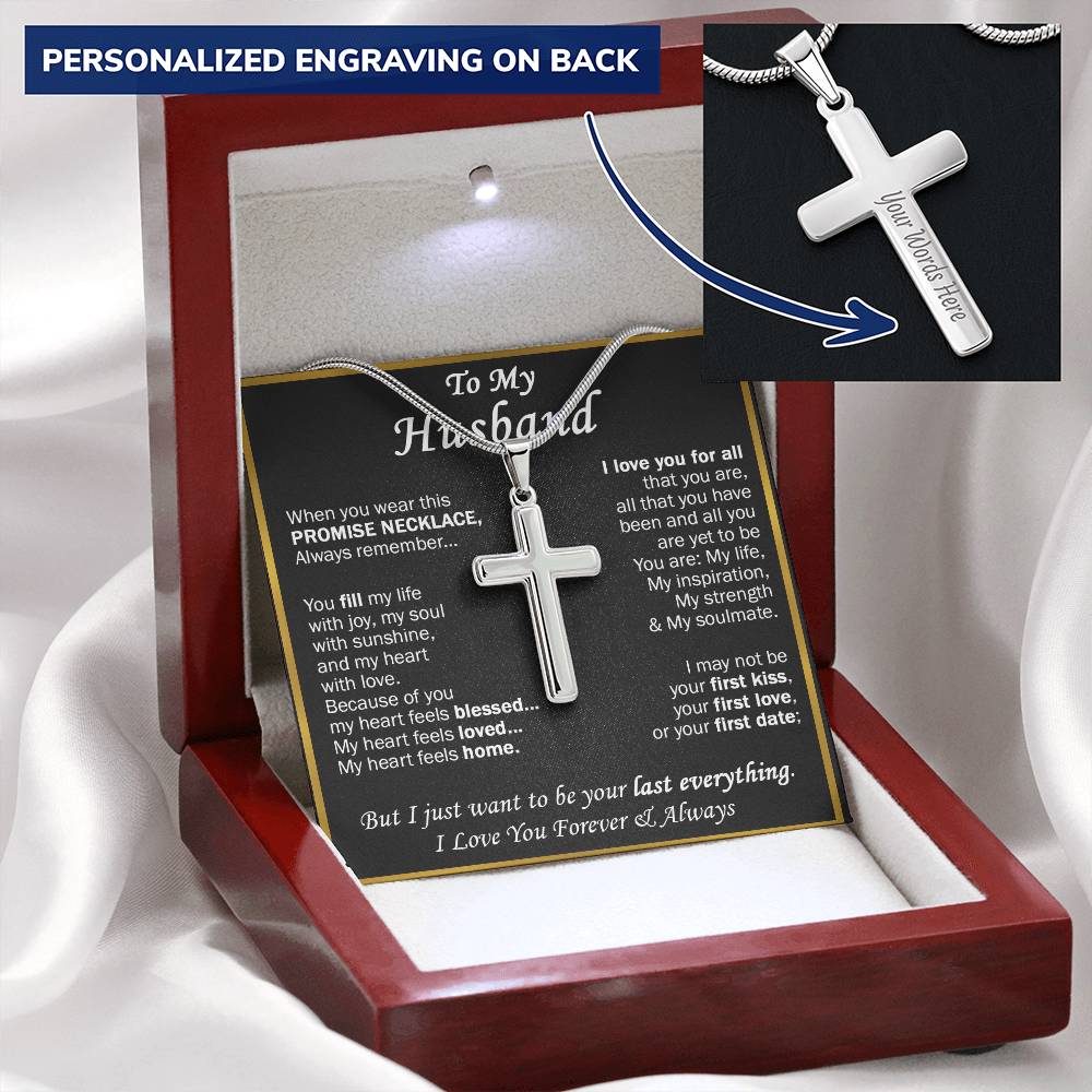 Gift For Husband - Feel Like Home - Cross Customize Engraved Cross Necklace