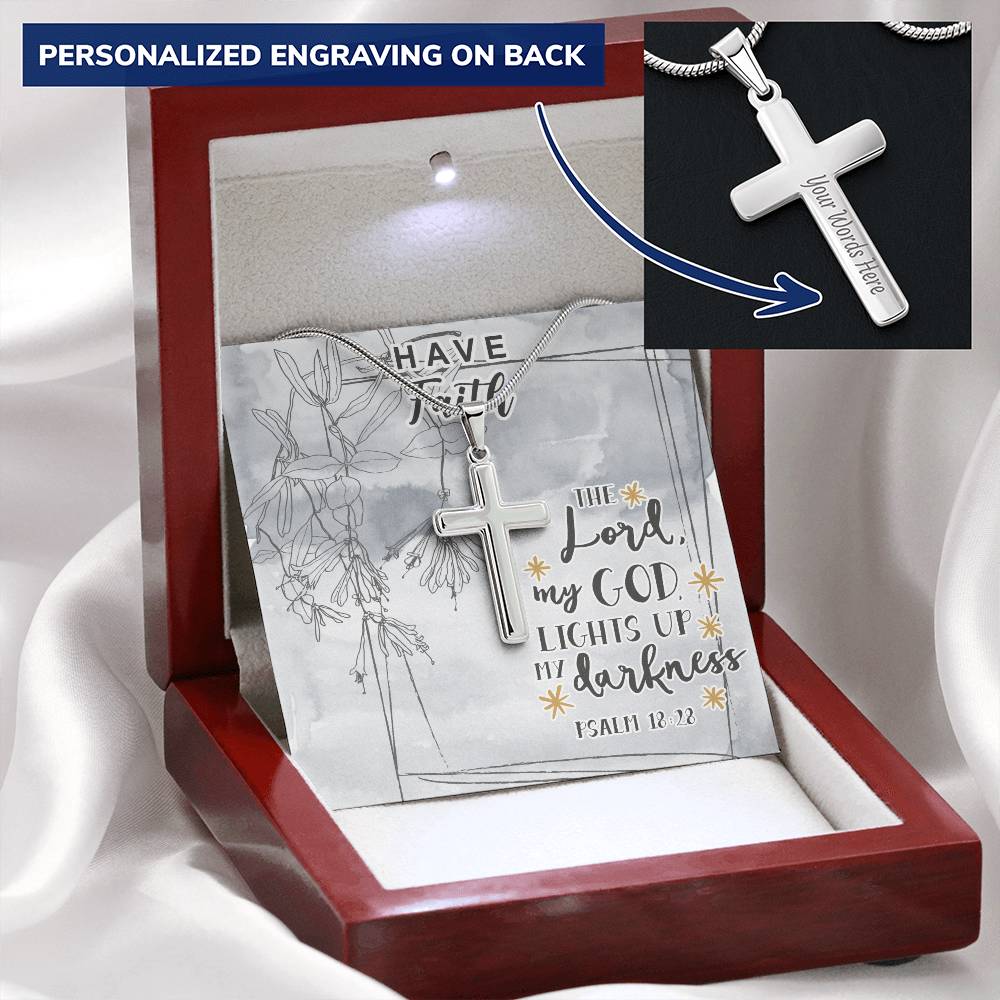 Dad To Son Gifts - The Lord My God Lights Up My Darkness Customize Engraved Cross Necklace