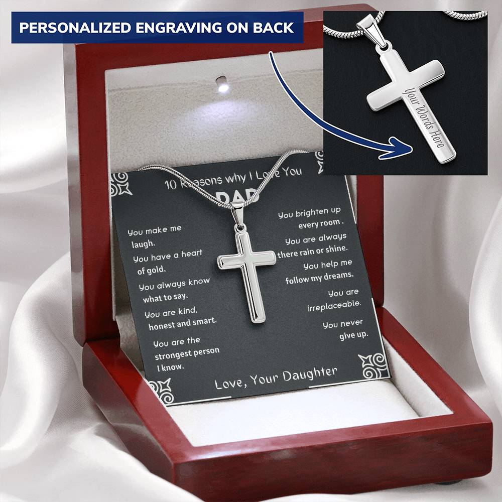 10 Reasons - Dad Amazon 4 Customize Engraved Cross Necklace