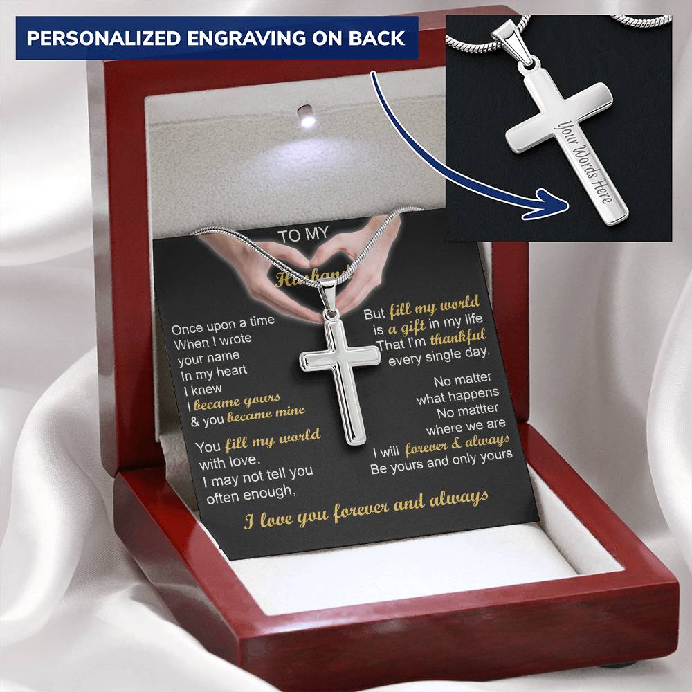 For Husband - Your Name - Cross Customize Engraved Cross Necklace