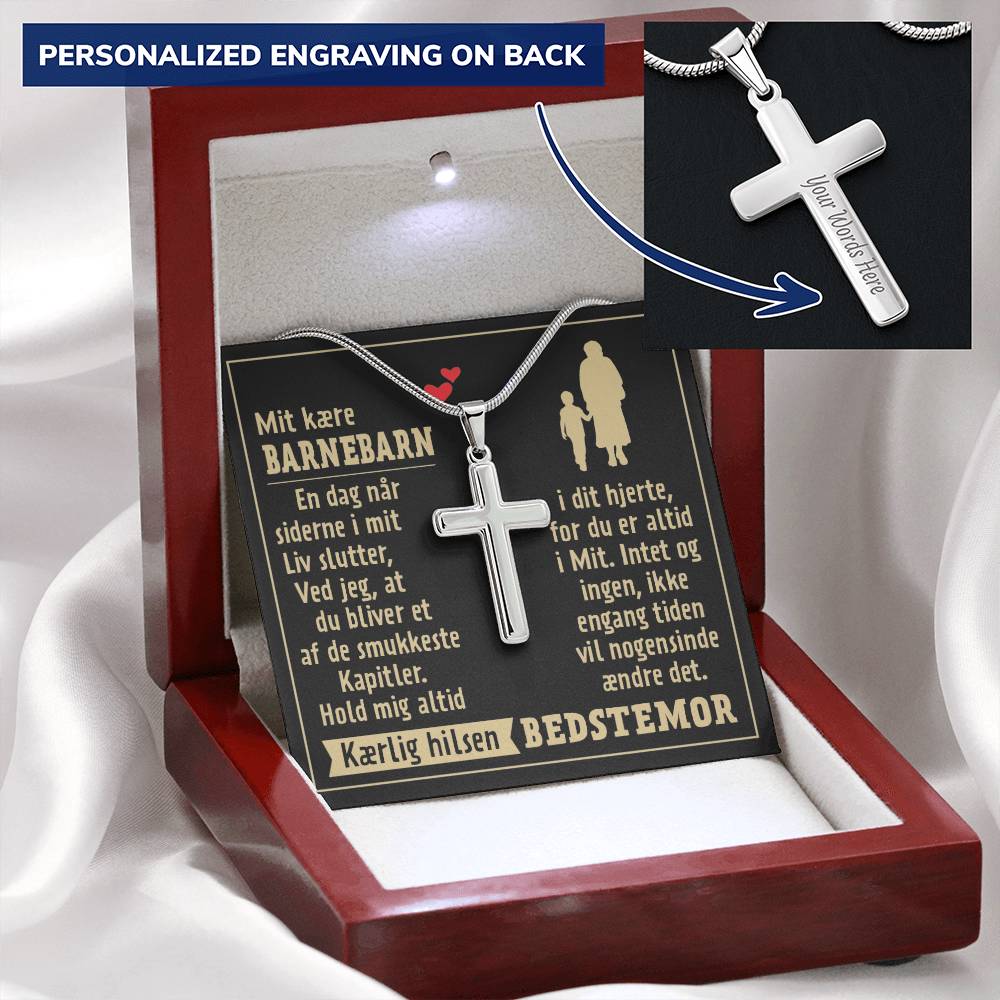 Gave Til Barnebarn - Korshalskæde Customize Engraved Cross Necklace