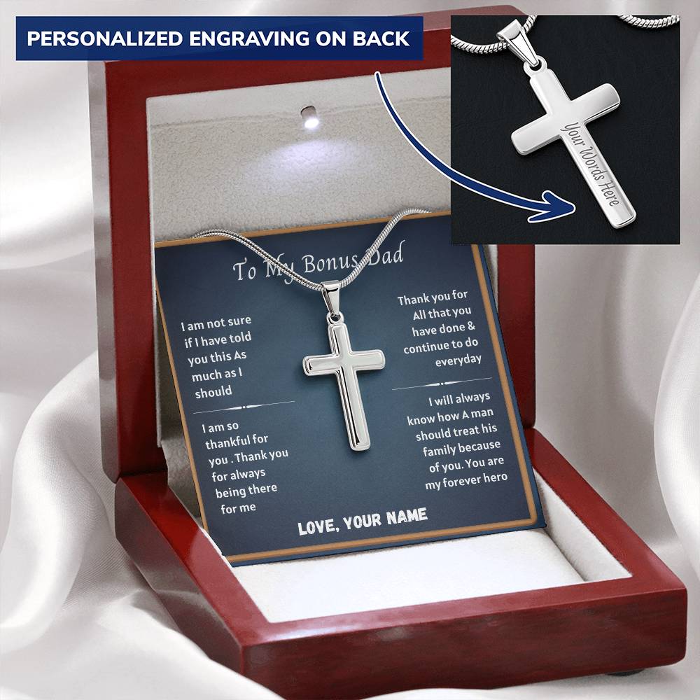 Bonus Dad Message Card 3 Customize Engraved Cross Necklace